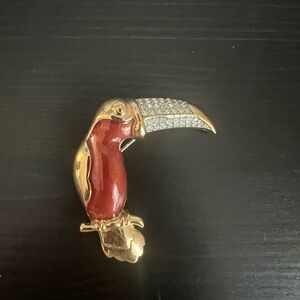 Givenchy Gold and Red Toucan Brooch